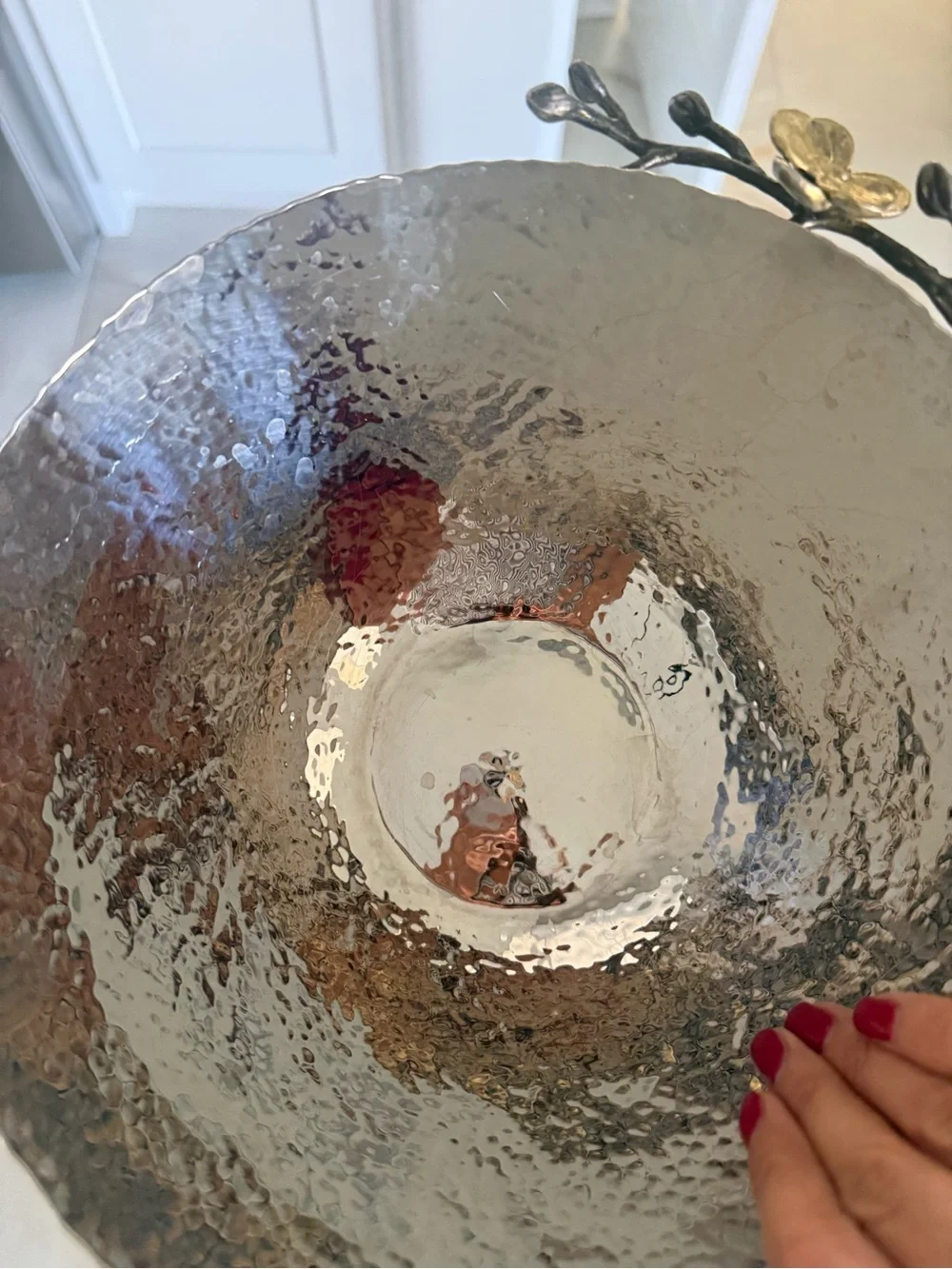 Decorative Michael Aram Silver Hammered Bowl with Gold orchid